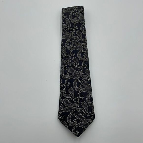 Black and white paisley 100% silk express design studio necktie - Picture 1 of 6